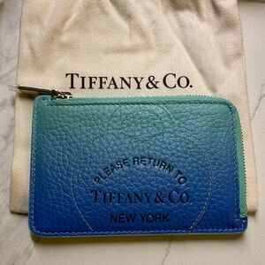 Tiffany & Co. Blue Green Leather Zipper Wallet/Card Holder